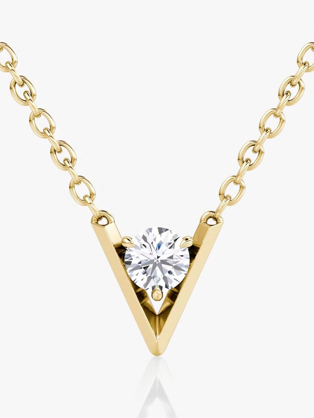 Gold V-Shape Pendant Necklace with CZ Sterling Silver Over 18 K Plated